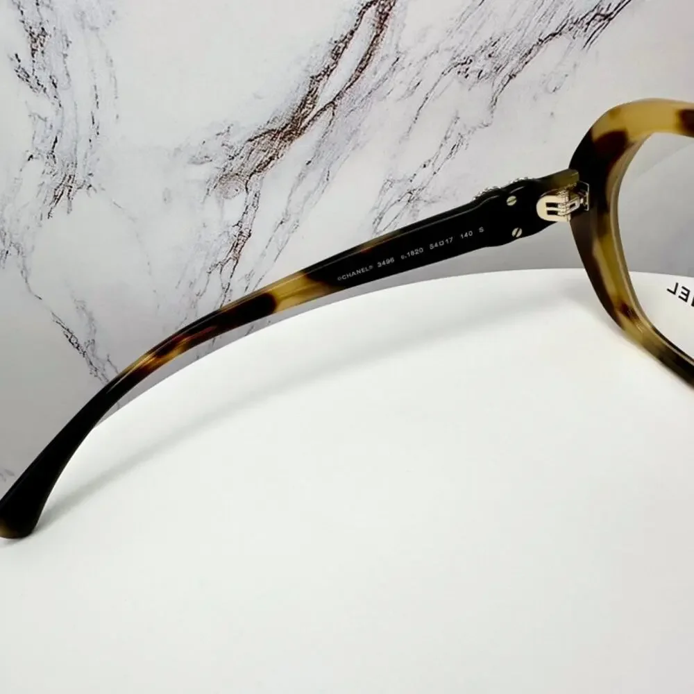 New CHANEL Eyeglasses Brown Gold Chain CC Square Acetate Womens - Picture 9 of 16